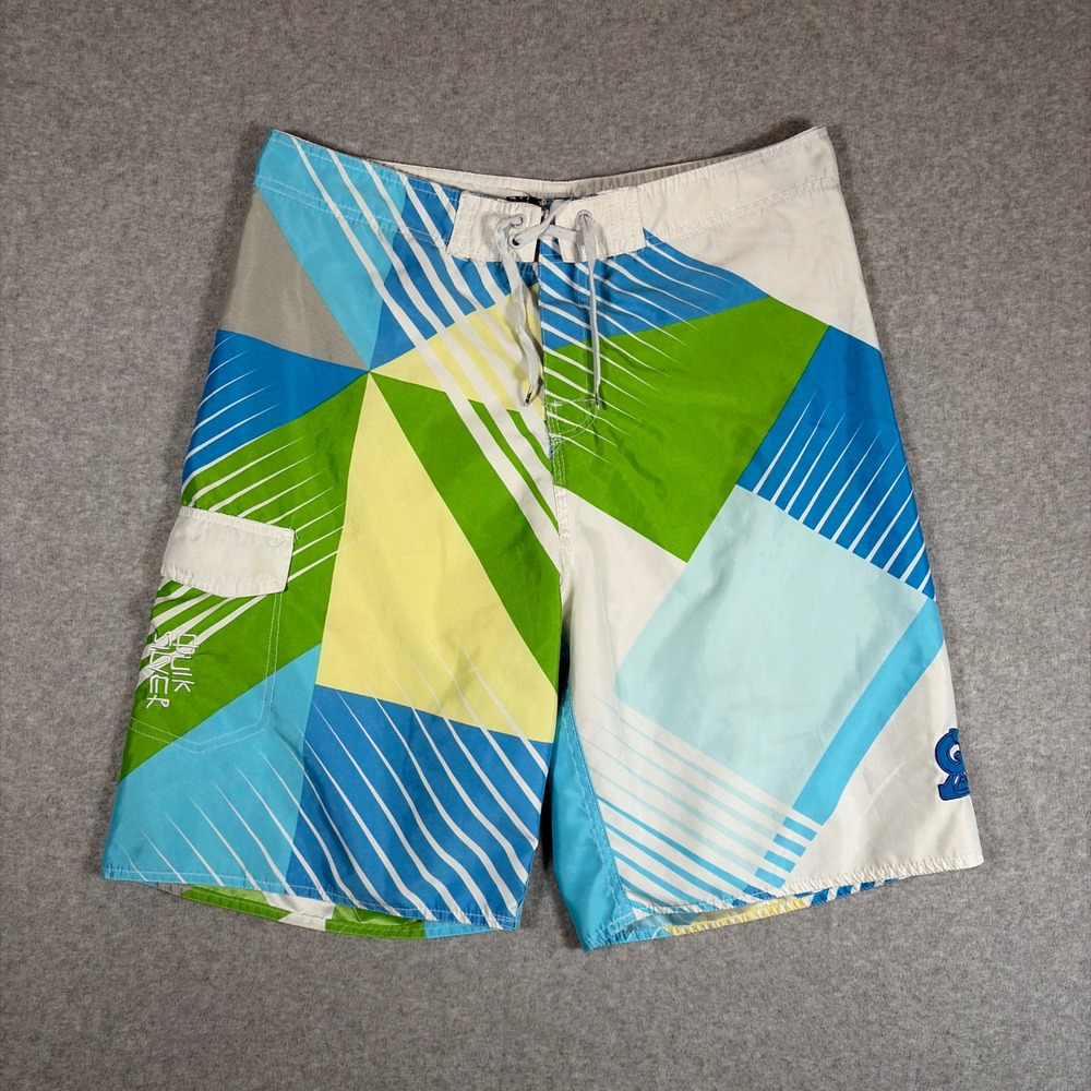 Y2K Quiksilver Board Shorts Men's 36 Multicolor Abstract Swim Trunks Baggy Fit